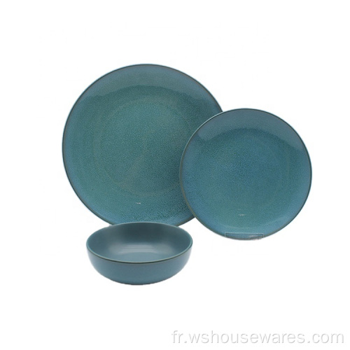 20pcs Porcelaine Ceramic Blue Round Plate Dinneresetet